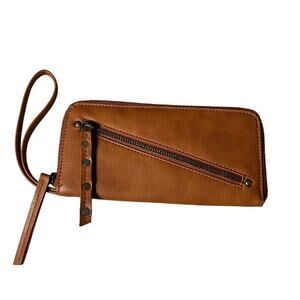 Free People Brown Zip Wristlet Wallet Vegan Leather Card Holder Boho Festival